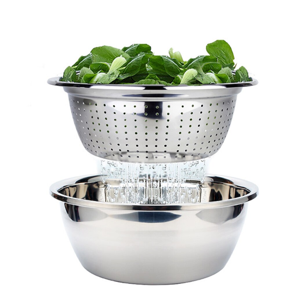 Kitchen Drip Rack Sink Drainer Stainless Steel Washing Bowl Strainers Strainer - Silver, 32cm