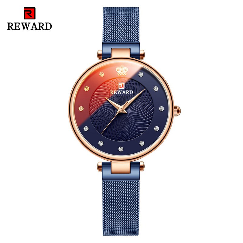 Belønning ur kvinder multifarve spejl ure quartz ure dame rustfrit stål vandtæt armbåndsur simpelt pige ur: Blå