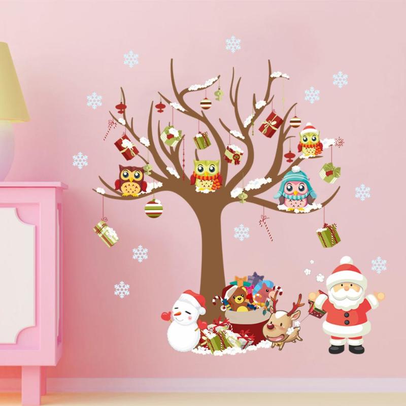 Diy christmas wallsticker stue dekal vindu utstillingsvindu glass nisse ugler tre snøflak år juledekor
