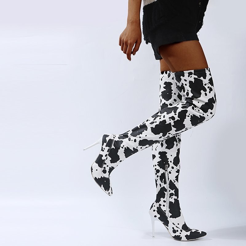 Women's High Heel Over Knee Boots Leopard Print Pointed Boots Party Casual Versatile Women's Boots