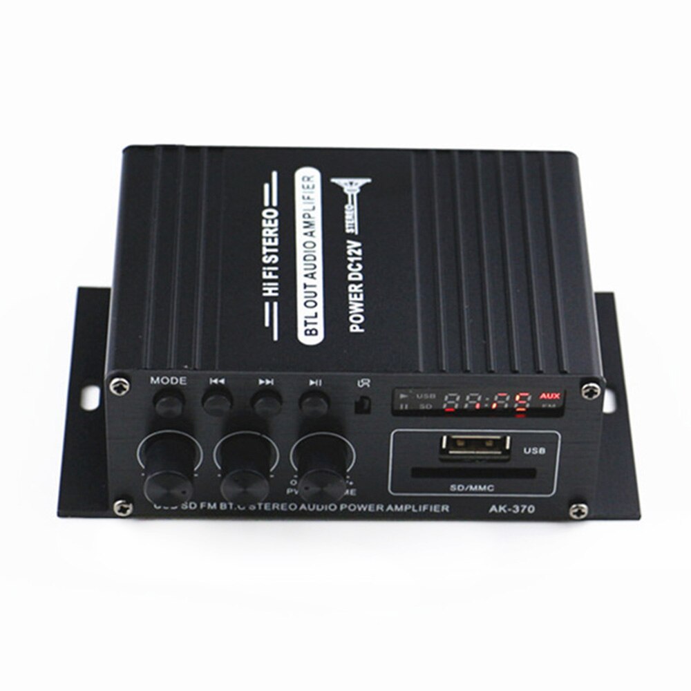 12V Car Audio Amplifier Bluetooth Out Hi-Fi MP3 Radio Stereo Bass Speaker Booster Player for Motorbike Home AK370