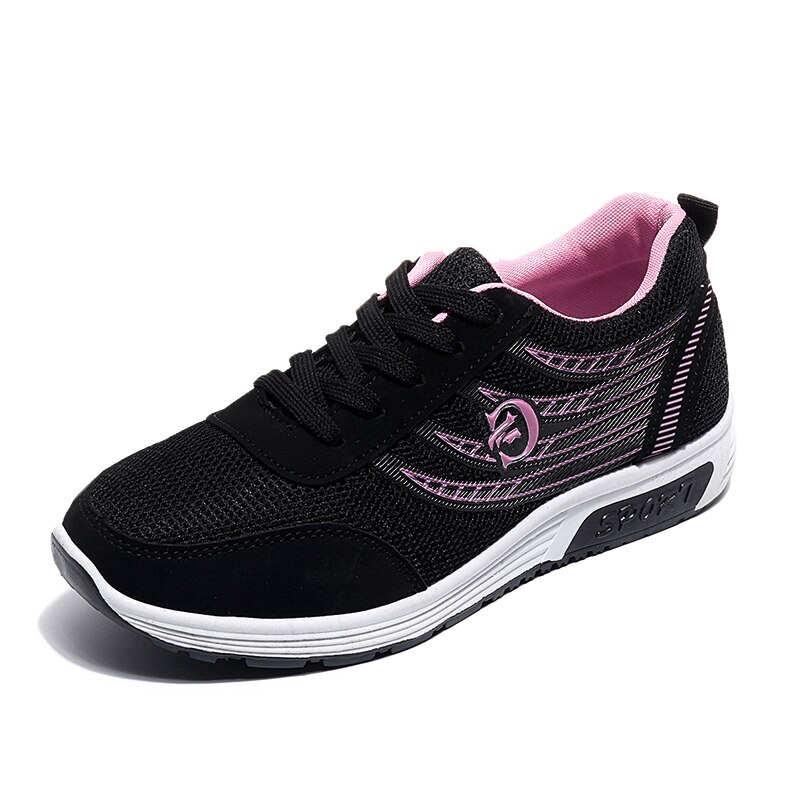 Reticulated Breathable Women Casual Shoes Lightweight Sneakers Spring and Autumn Women Sneakers Lace Up Flat Shoes: Black / 7.5