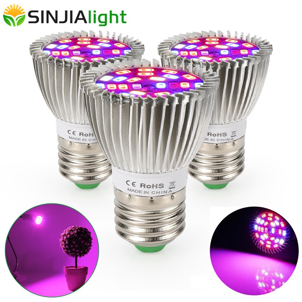 4pcs/lot 28W LED Grow Light Full Spectrum 28LEDs Plant Lamp Fitolampy LED Growing Bulb for Flowers Seeds Grow Box E27 E14 GU10