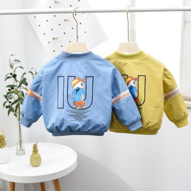 Baby drenge jakker forår, efterår 1-5 år gammel tegneserie print jakke baby jakke børn frakker baseball uniform 2 farver webbing