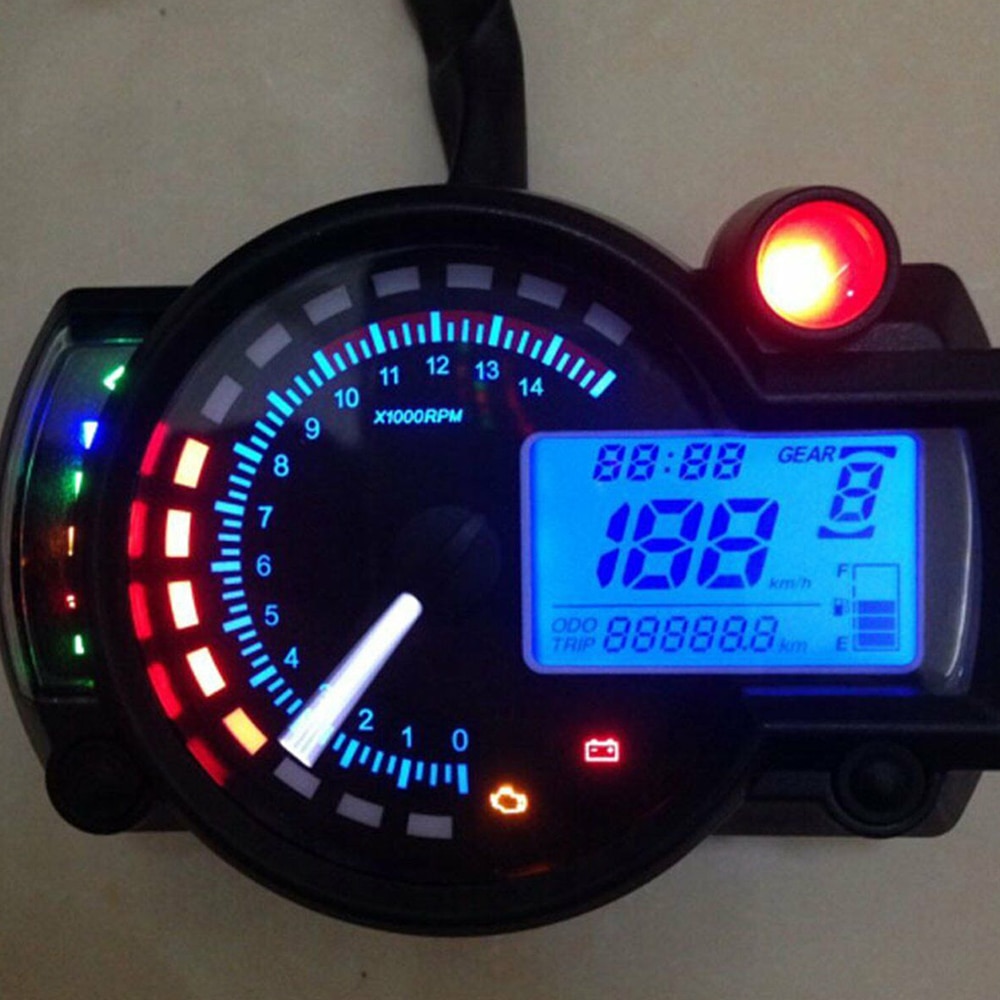Universal motorcykel instrumentbræt lav olie alarm dobbelt hastighed anti-refleks fuld lcd digital motorcykel kilometertæller speedometer omdrejningstæller