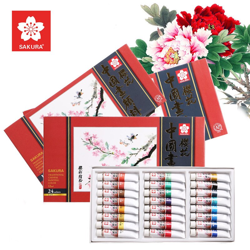 Pigment de peinture chinoise SAKURA du japon, 12/18/24 couleurs/ensemble, 12 ml/tube, peinture aquarelle pour peinture de paysage, fournitures d&#39;art