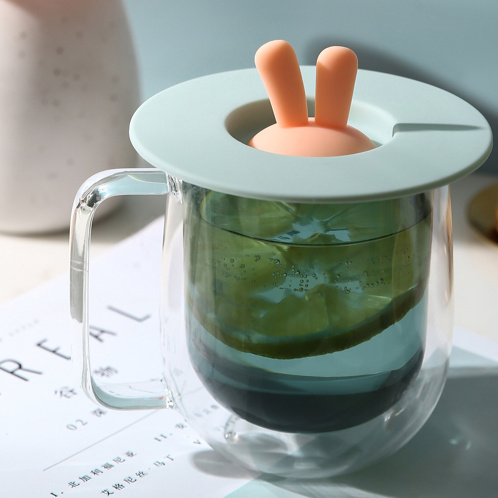 Cup Lids Safe Healthy Food-Grade Cat Silicone Rabbit Ears-Shaped Cup Lids for and Cold Beverages