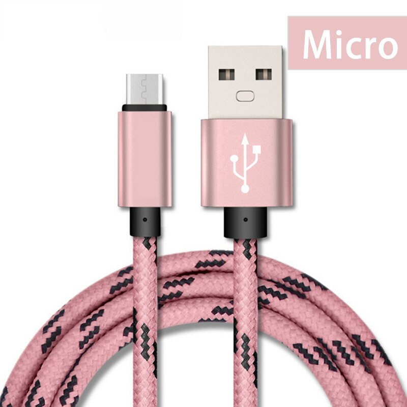 5V2A Mobiele Telefoon Kabel Snelle Opladen Micro Usb-kabel Rooster Nylon USB Sync Gegevens Voor Tablet Android Telefoon Micro Draad 1 m: Pink