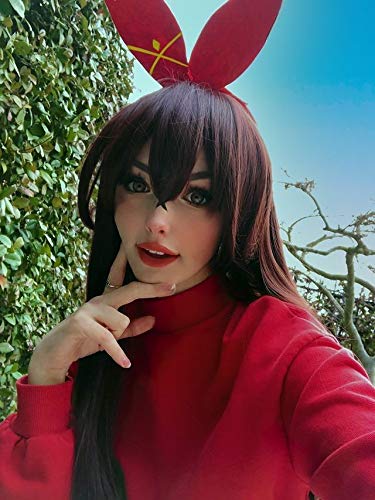 Lange Rechte Bruine Pruik Voor Amber Cosplay Kostuum Vrouwen Lange Anime Natuurlijke Zachte Party Hair Pruiken Met Pony