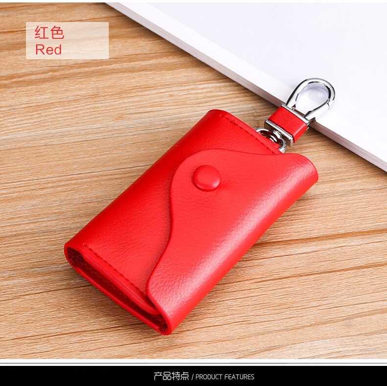 Leather Key Manager Butler Zipper Key Bag Small Wallet Mini Credit Card Bag Business Card Holder Bag Purse: Red