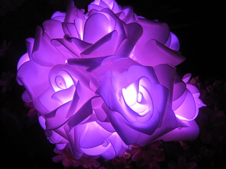 Lysstreng 2m 20 led 65mm store roser blomsterlys flere farger jule valentinsdag bryllup dekorasjon lys: Lilla