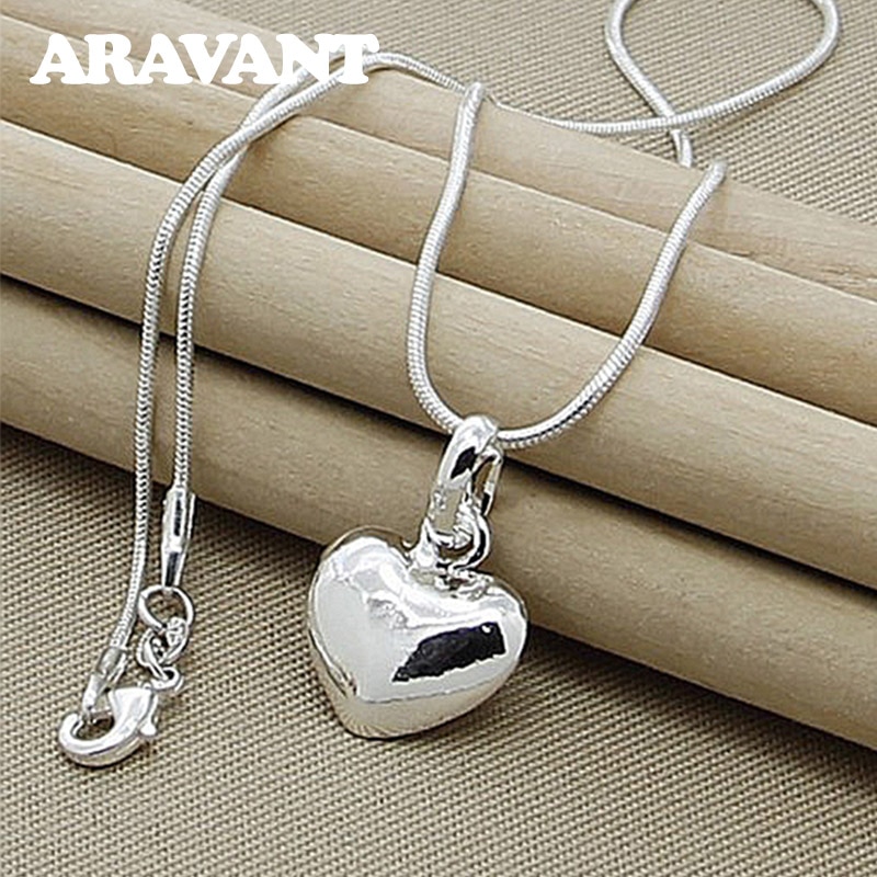 925 collar con colgante de corazón de plata cadena para mujeres niñas joyería de plata