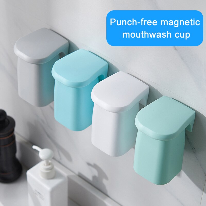 Bathroom Magnetic Suction Mouthwash Cup Wall-mounted Plastic Drain Shelf Holder Tooth Brushing Cups Household SM