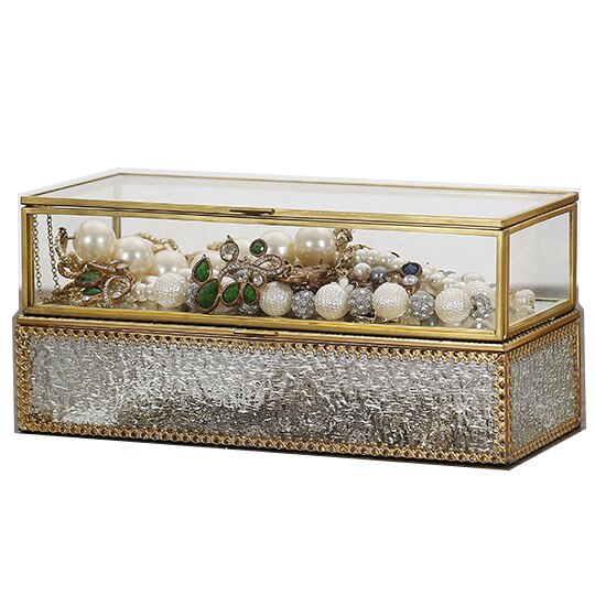 Joyero de cristal con borde dorado para el hogar, caja de almacenamiento de joyería, con , Simple y Retro, para exhibición de boda, decoración de escritorio