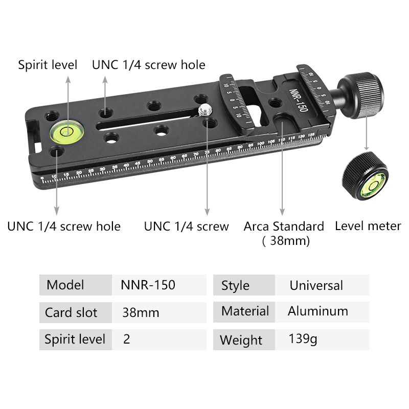 NNR-150 Slide Rail RRS long Quick Release plate Clamp Lens Support Holder for Arca swiss Tripod camera ball head