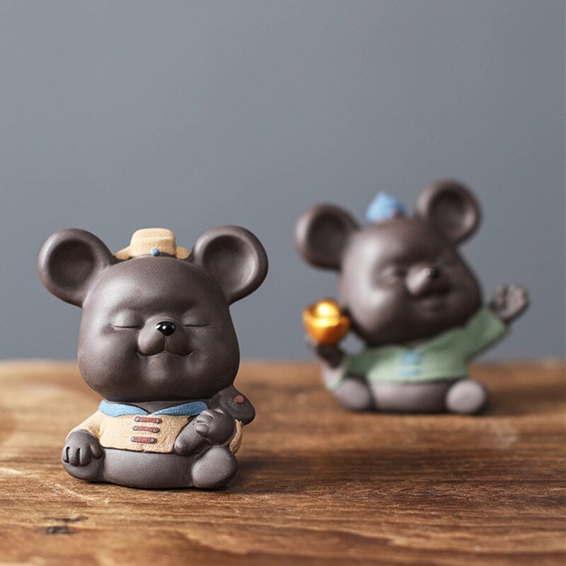Purple Clay Tea pet Lucky Mouse Animal Statue Ornament Handmade Sculpture Crafts Home Tea Set Decoration Garden Art