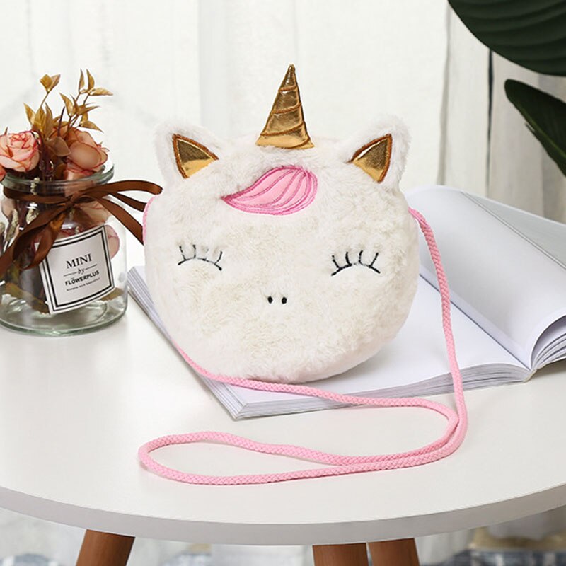 Cute Unicorn Children Plush Coin Purse Girls Good Birthday Children Inclined Shoulder Bag Little Princess zipper Bag: 7