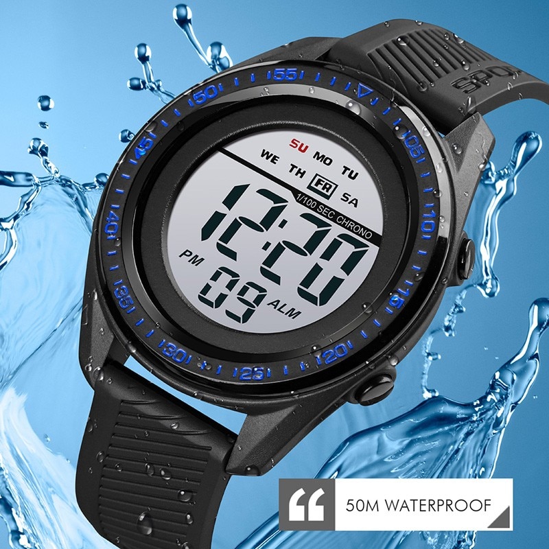 Skmei Sport Horloge Mannen Klok Grote Mode Dial Eenvoudige Horloges Kalender Pu Band Waterdichte Led Light Digitale Horloge Reloj Hombre