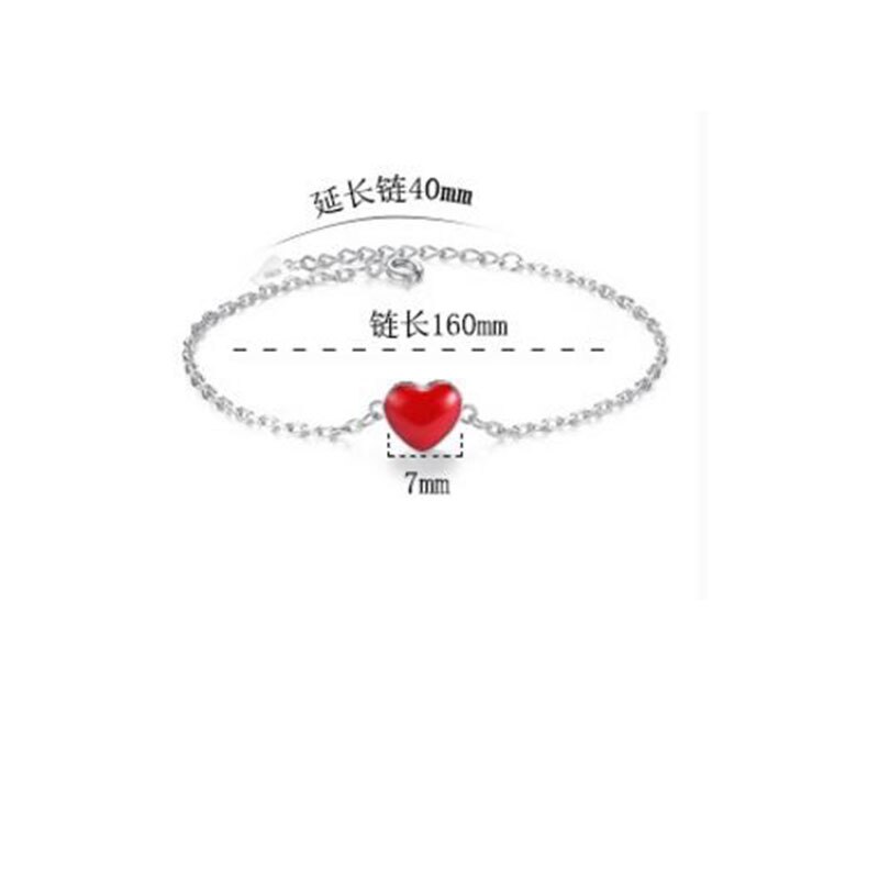Anenjery Lucky Dubbelzijdig Rood Hart Zilver Kleur Armband Voor Vrouwen Simple Mode Sieraden S-B130