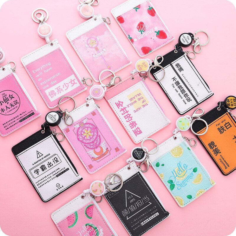 Cute Retractable Reel Coin Purse Women Mini Slim Wallet Student PU Small Clutch Female Cartoon Card Holder Bag Wallet