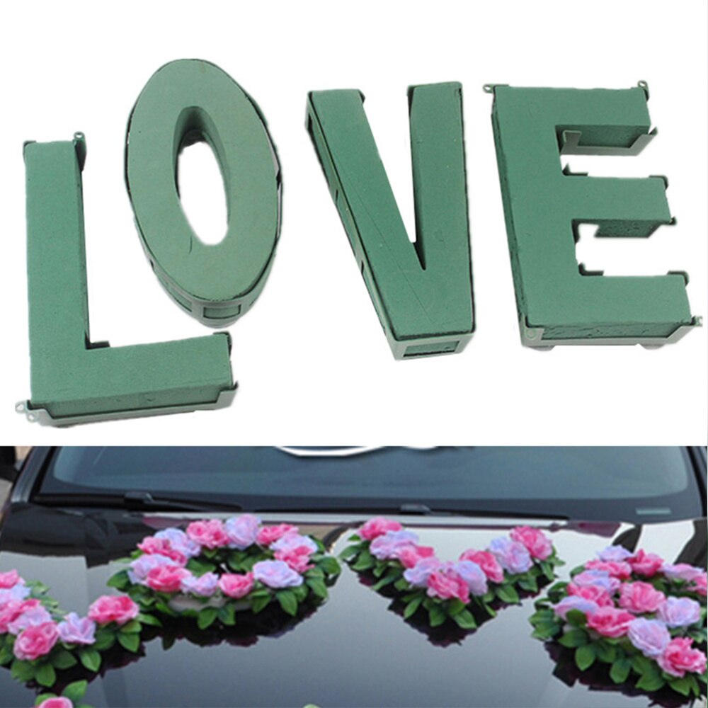 1Pc Trouwauto Bloemen Modder Auto Hoofd Bloem Decoratie Plaat Diy Bloemen Bloemschikken Modder Creatieve Diy Bloem Modder Met zuignap: Green LOVE