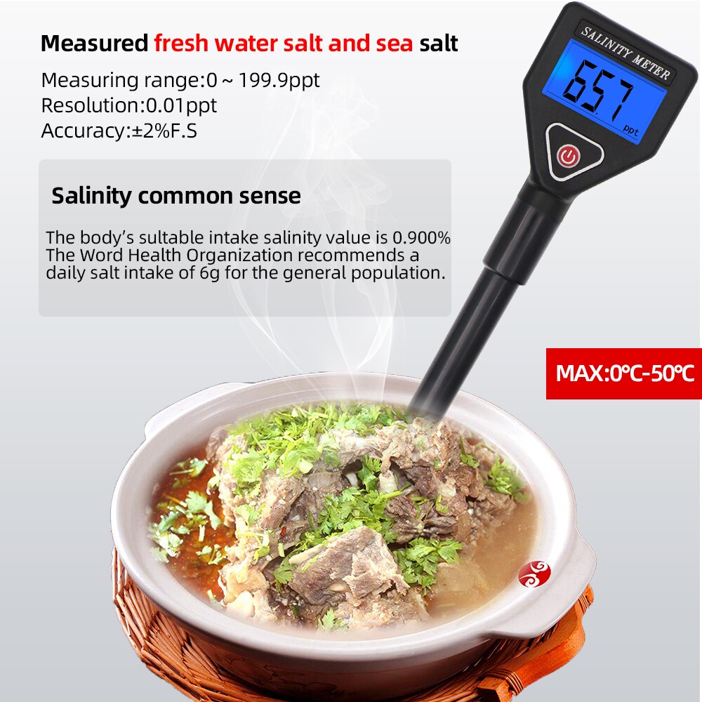 Medidor portátil de salinidad, halómetro, medidor de sal, salmuera, mar, comida salada, medidor de salinidad, concentración de sal, Meter40 % de descuento