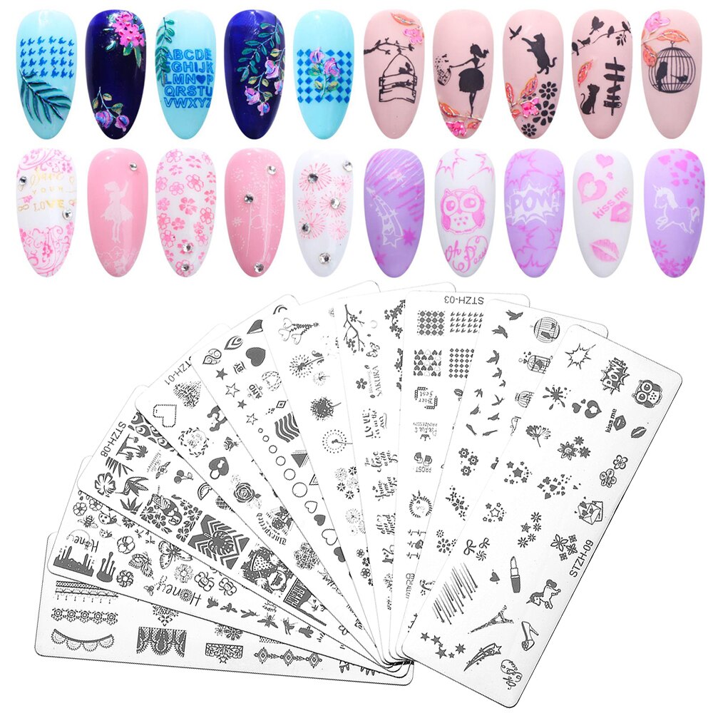 1 Set Geometrie Dieren Nail Designs DIY Nail Art Stamp Stempelen Template Bloem Manicure Image Plaat Stencil Met Spong pen