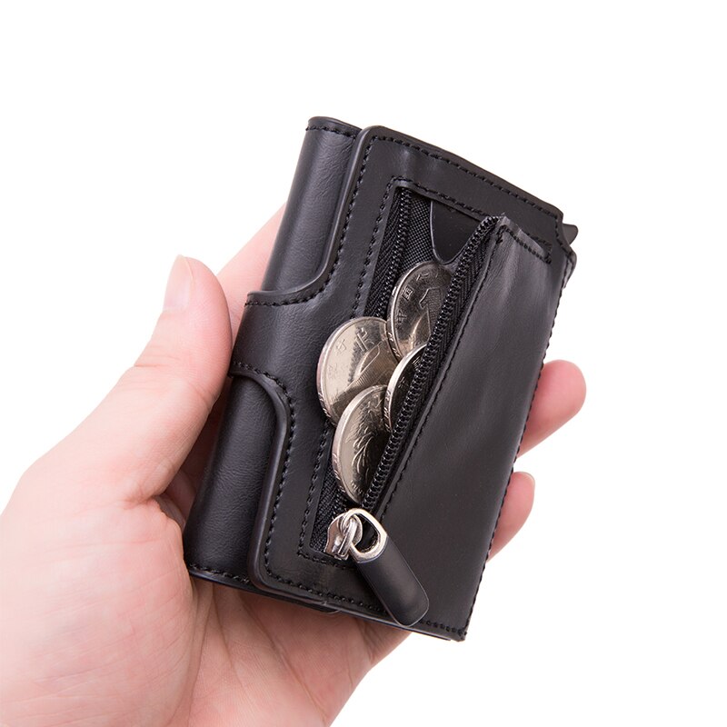 BISI GORO-tarjetero con botón RFID para hombre, tarjetero de aluminio y Metal de , billetera negra, monedero