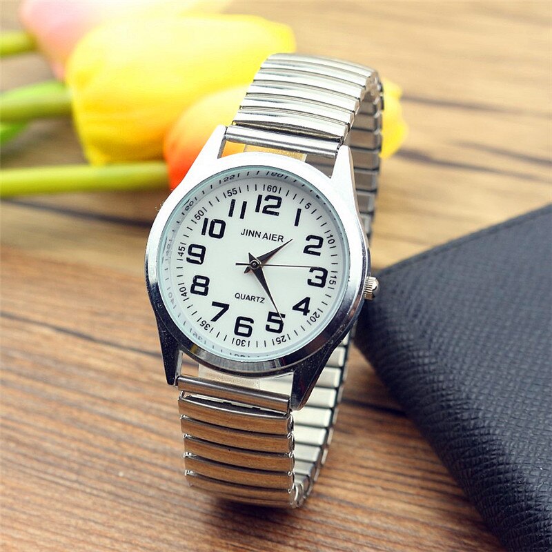 Relojes Para hombres mayores, y popular de Relojes, correa elástica Flexible, reloj de pulsera analógico unisex de acero inoxidable a la para amantes