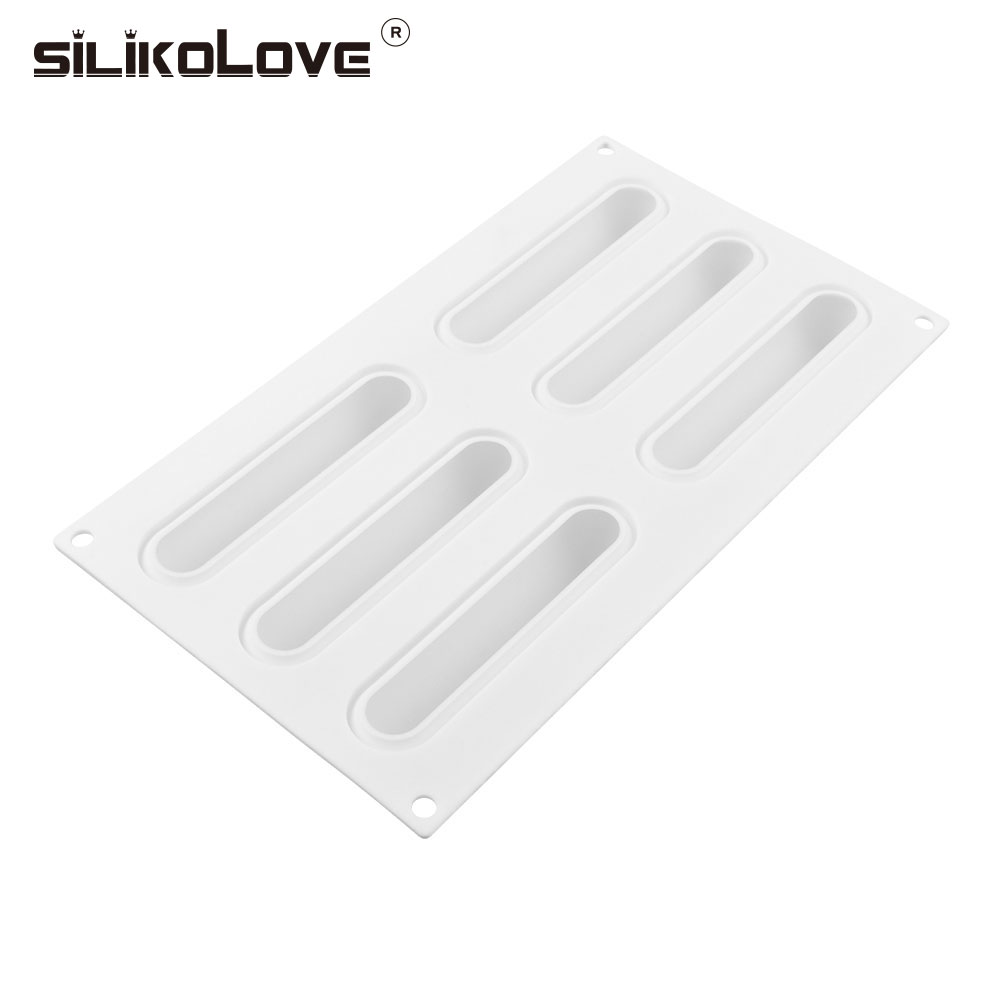 Silikolove 6- hulrum oval lang mousse silikoneform kageforme fransk wienerbrød dessert kage dekoration bagværk
