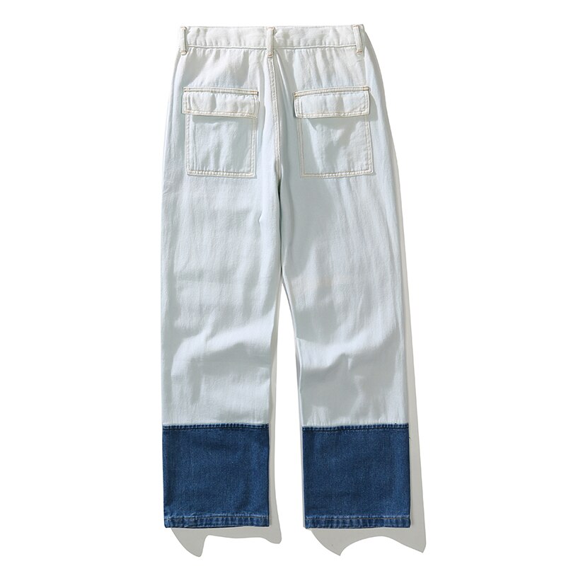 Streetwear Beach Beauty Jeans Men Blue Hip Hop Distressed Ripped Denim Jeans Washed Destroyed Patch Straight Denim Trousers