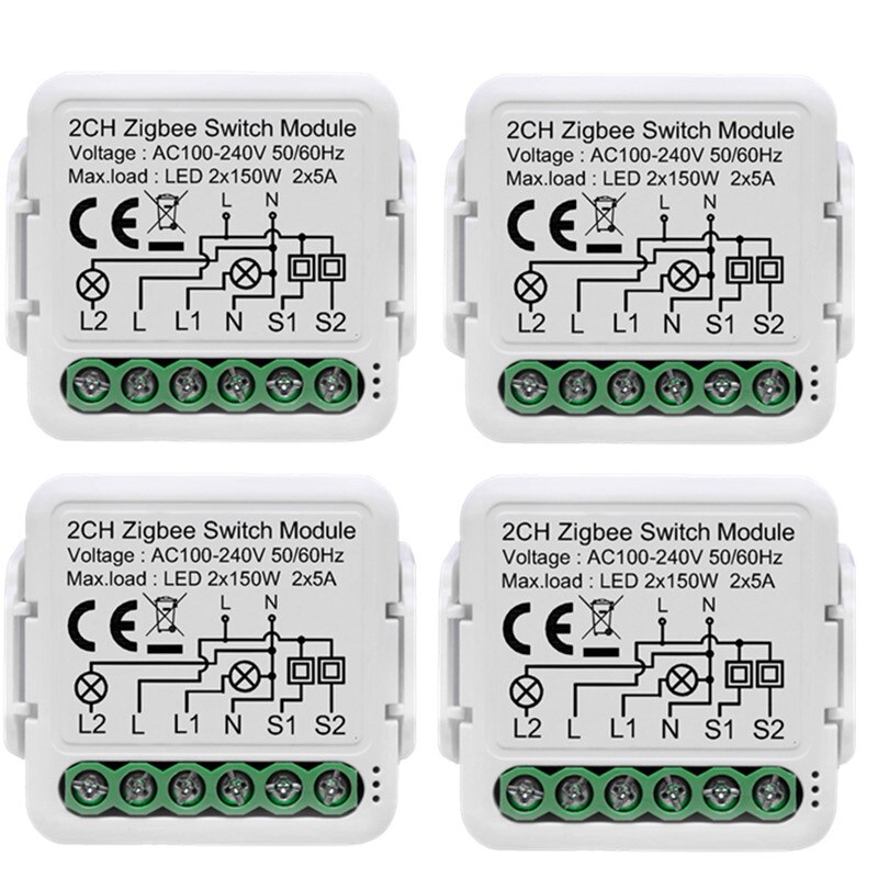 Tuya ZigBee 2 Gang Smart Light Switch Relay Module Smart Life/Tuya App Control, Works with Alexa Google Home: 4  pcs