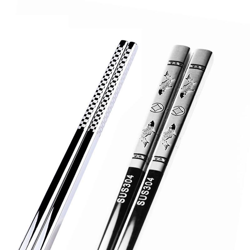 Palillos chinos de acero inoxidable, de dragón deslizante, juego de palillos de comida para sushi, Metal, hierro, coreano, portátil, 1 par