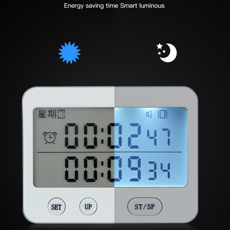 YS-255 Dual Sn Display Timer Alarm Clock Tomato Timer Silent Vibration 99 Hour Timer Digital Minute Stopwatch
