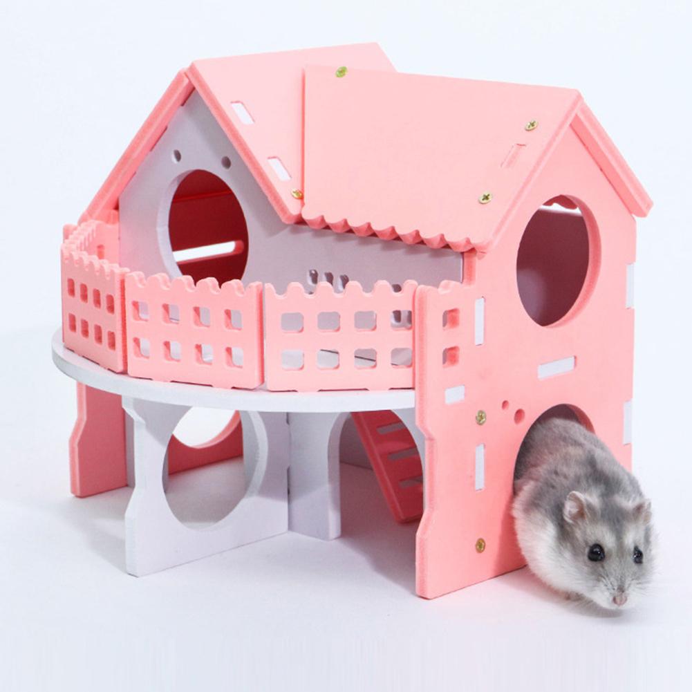 Leuke Mini Houten Hamster Huis Trap Chinchilla Cavia Nest Bed Voor Kleine Huisdieren Kleine Huisdieren Kooi Speelgoed