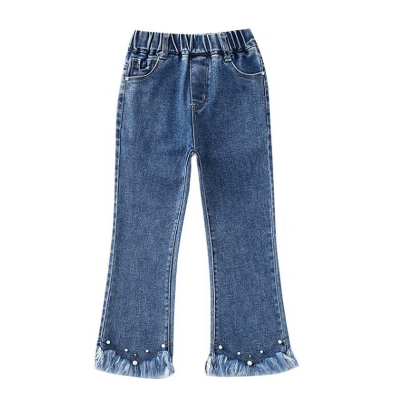 Printemps adolescente solide Jean botte coupe perle décoration Jean pour filles décontracté enfants pantalons enfants automne vêtements 4 6 9 12 14 ans