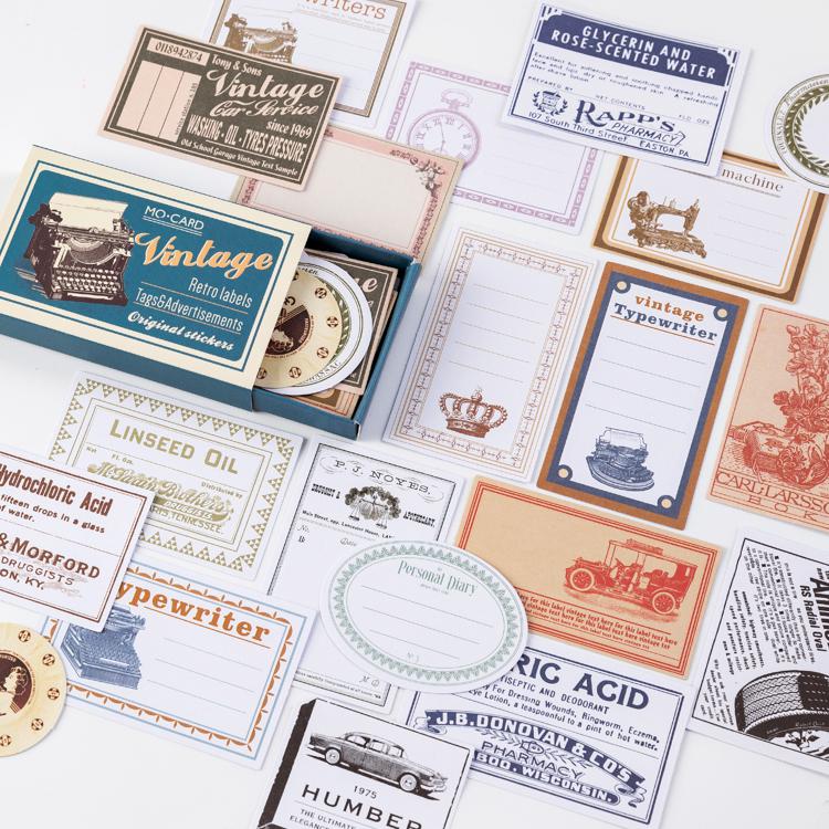 Juego de pegatinas de papelería Kawaii Vintage, etiqueta adhesiva, escuela, oficina, , álbum de recortes, 60 unids/paquete: A