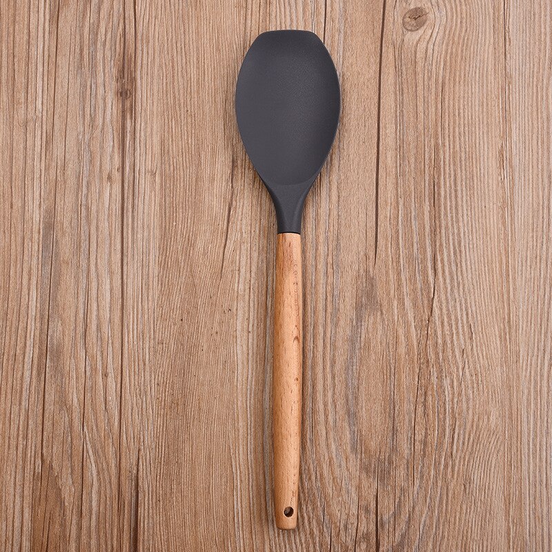 8-piece silicone kitchenware set with wooden handle nonstick silicone spatula kitchen tool silicone cooking kitchenware set: H