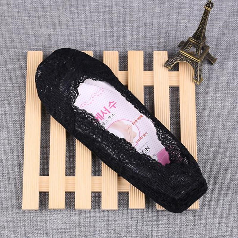 Calcetines invisibles de encaje para mujer, medias de silicona antideslizantes de 360 grados, 10 par/lote: black