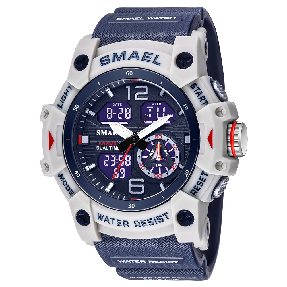 SMAEL – montre de sport pour hommes, double affichage LED, numérique, Quartz, étanche, chronomètre pour étudiants, horloge pour jeunes: Dark Blue