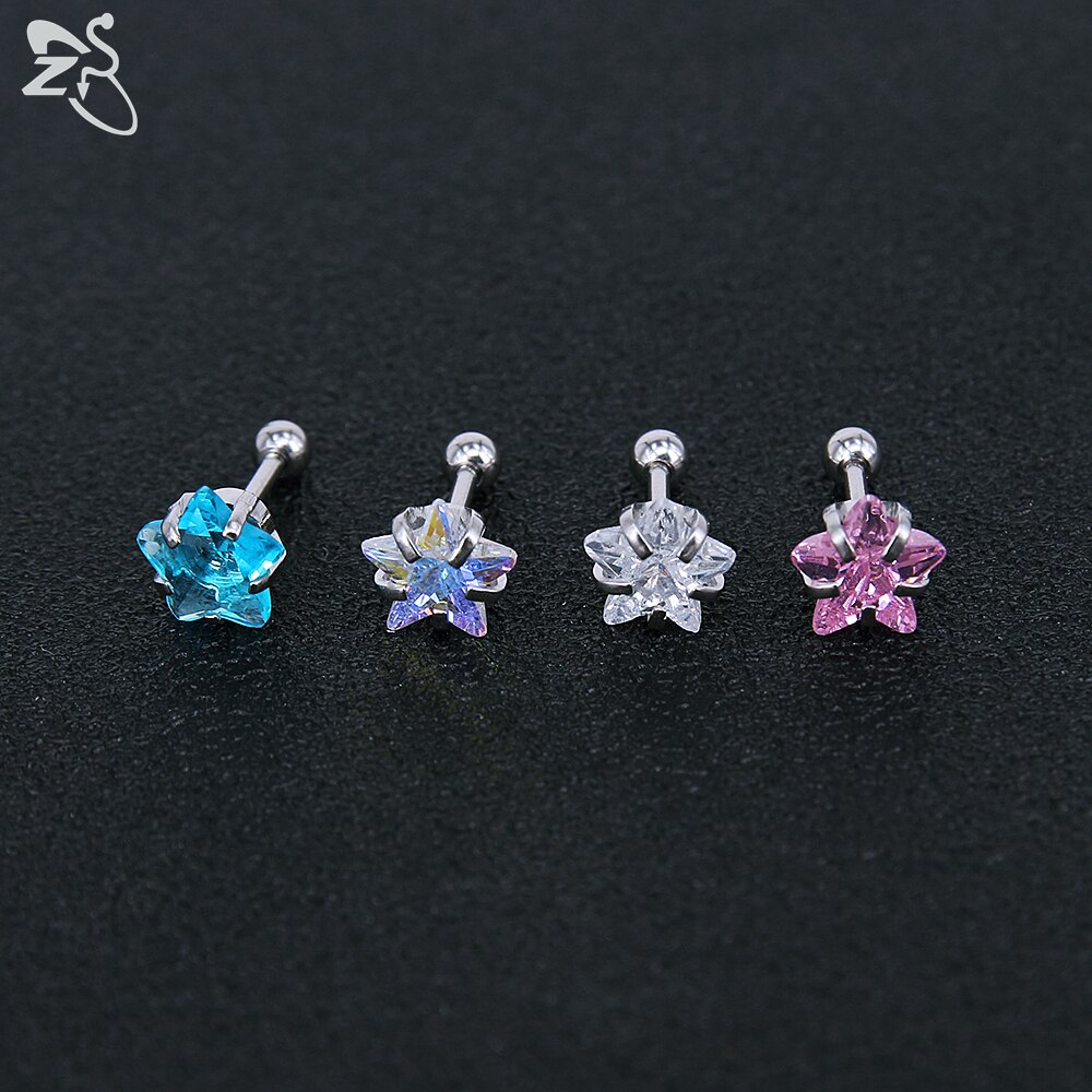 Zs 4 Pairs 3-8Mm Glanzende Zirconia Stud Oorbel Set 316L Rvs Oorstekers Oor Tragus helix Schelp Kraakbeen Piercings