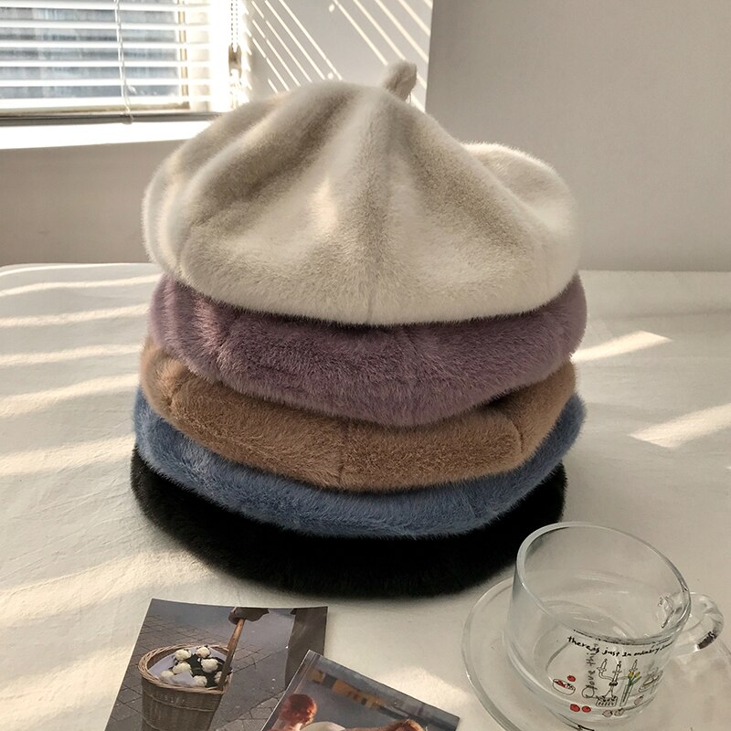 Gorros de estilo coreano harajuku para mujer, boina cálida con personalidad, vintage, kawaii, otoño e invierno,