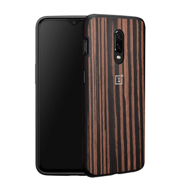 Oryginalny oficjalny dla OnePlus 6T prawdziwy piaskowiec Karbon matowy silikonowy czerwony zderzak drewno hebanowe szczupły powrót skóra twarda obudowa okładka: Bumper-heban Wood