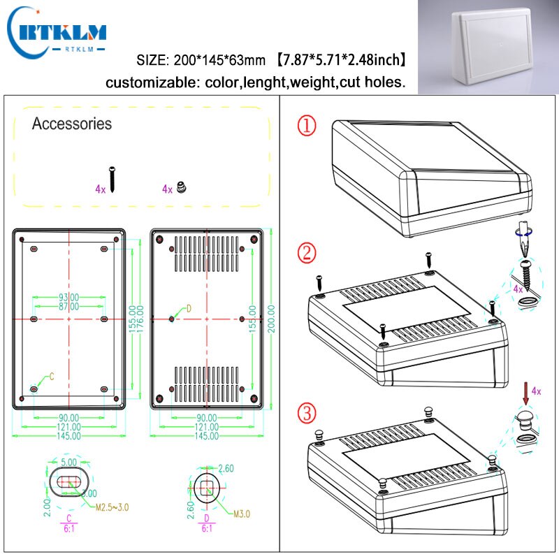 ABS caja de conexiones carcasa de instrumentos de bricolaje caja de plástico para proyecto electrónico caja eléctrica de plástico caja de escritorio personalizada 200*145*63mm