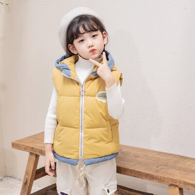 Kinderwinterkleding dikke vesten katoenen gewatteerde jongens mouwloze jassen babymeisjes bovenkleding: Geel / 10