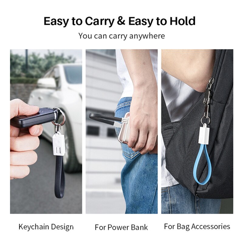 Keychain Micro USB Type C Cable Fast Charger Small Cable For iphone Sumsang Key Chain USBC Short Cabel Mini Cables East to Carry