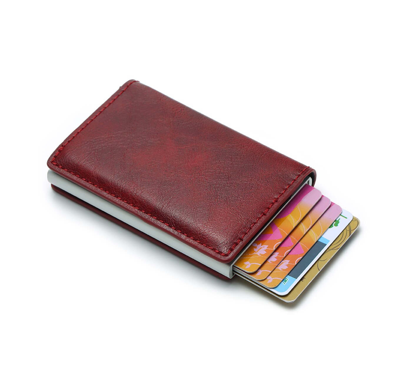 BISI GORO Slim RFID Wallet Business Card Holder Hasp Aluminum Credit Card Wallet Metal Credit Mini smart Men Purse Case: red 9810