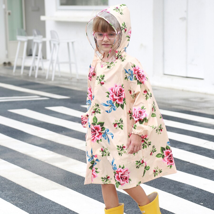 Stilfuld stor blomst børn regnfrakke piger poncho baby vandtæt poncho regnfrakke børn regntøj baby band regnjakke