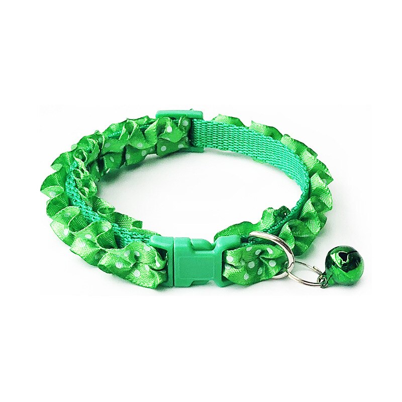 Collar de encaje con hebilla de Mascota, Collar ajustable con campana para gatos, cachorros y perros, accesorios al por mayor: green