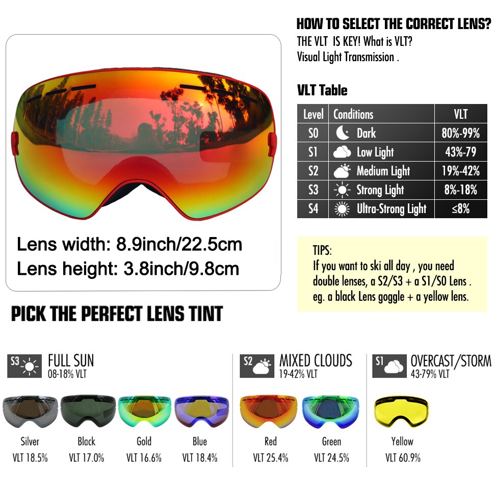 Locle sfæriske skibriller antidugg doble lag  uv400 store skimaske snowboardbriller skibriller briller